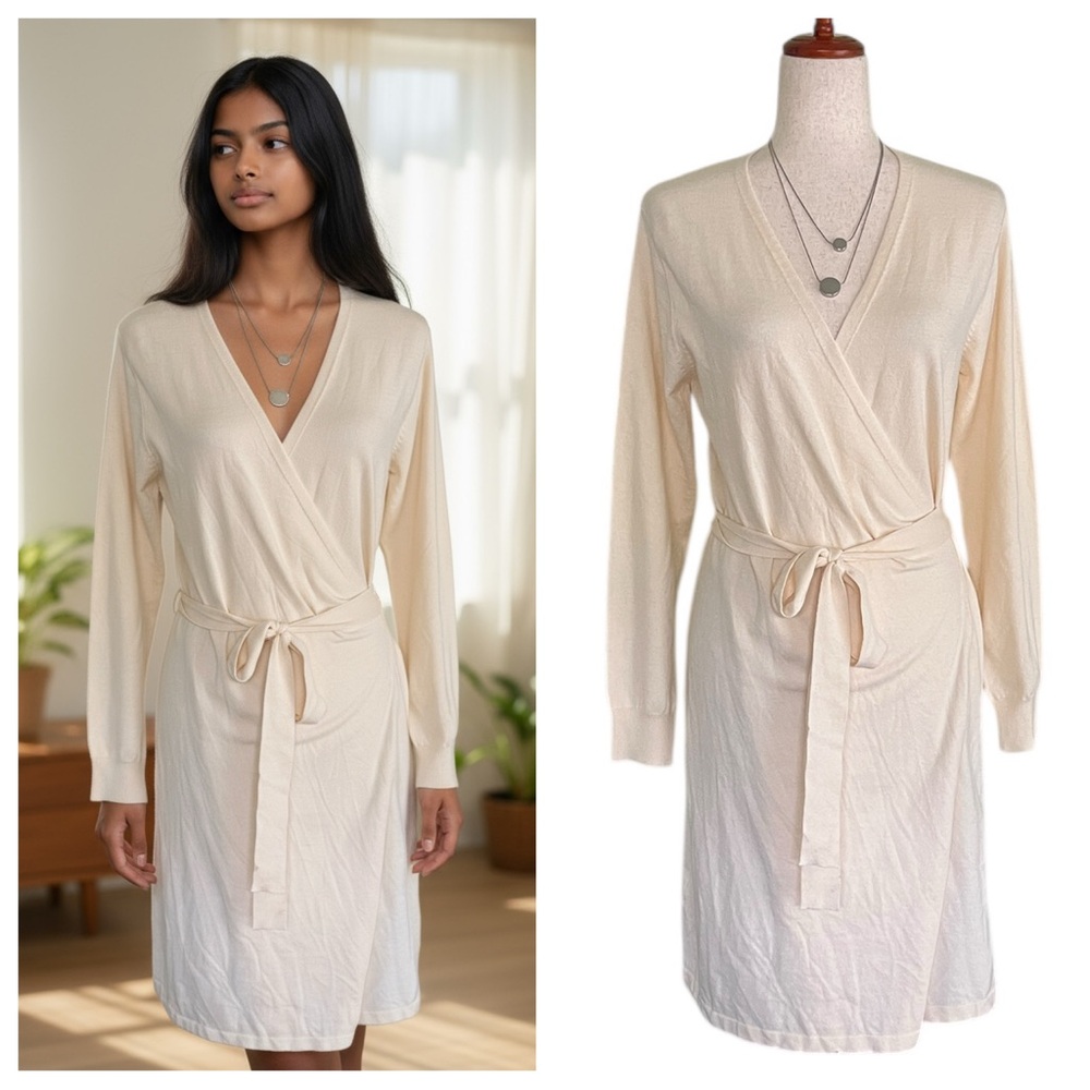 Lascana Cream Wrap Sweater Dress